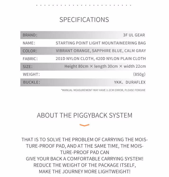 3F UL Gear QiDian PRO 56L Ultralätt Ryggsäck