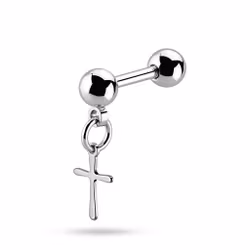 Tragus / Helix Barbell i Kirurgiskt Stål med Hängande Kors