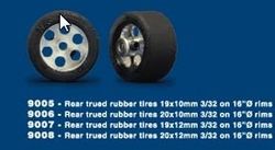 NSR - 3/32 REAR RTR 19 x10mm TRUED RUBBER TIRES on 16" dia wheels (2)