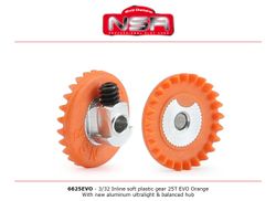 NSR - 3/32 INLINE - soft plastic Gear 25t EVO Orange - aluminum ultralight & balanced  hub .050" screw