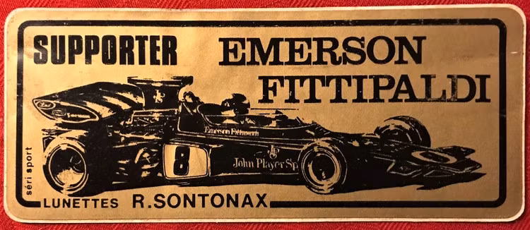 Emerson Fittipaldi, JPS-Lotus, 70-tal - dekal 6x14 cm, by Sontonax