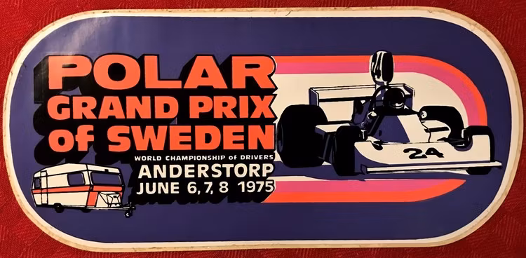Sveriges Grand Prix  Anderstorp 1975 - finfin originaldekal 8x17 cm