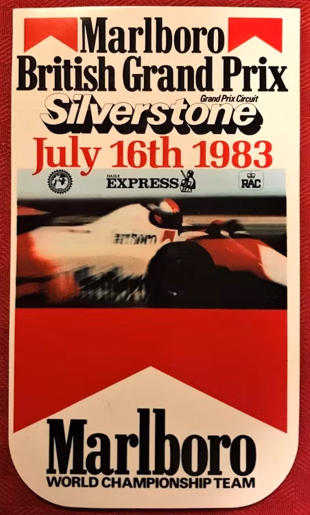 1983 - British Grand Prix, Silverstone - Marlboro-dekal 8 x 14 cm