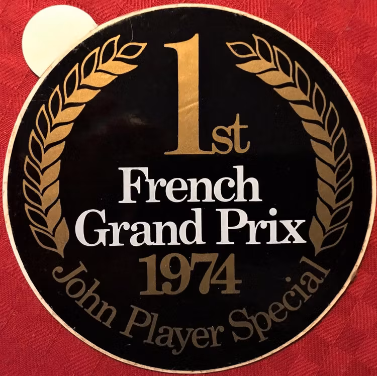 74 - Ronnievinst i Frankrikes GP - JPS-Lotus originaldekal - 11cm dia
