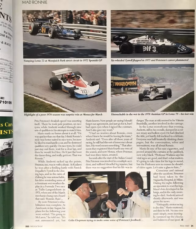 Motorsport - Mad Ronald - Lotus 72 - klassiska eng. artiklar - Maj 1997