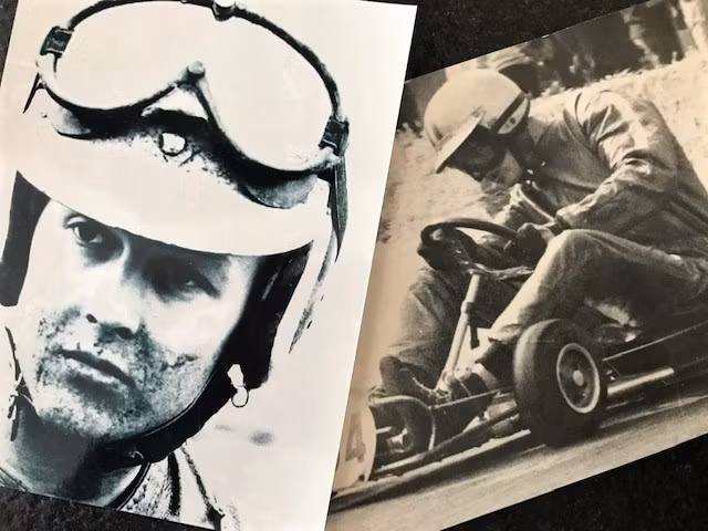 Gokart 60-tal: program + 2 foto av ung Ronnie - åkbild i original 16x24 cm