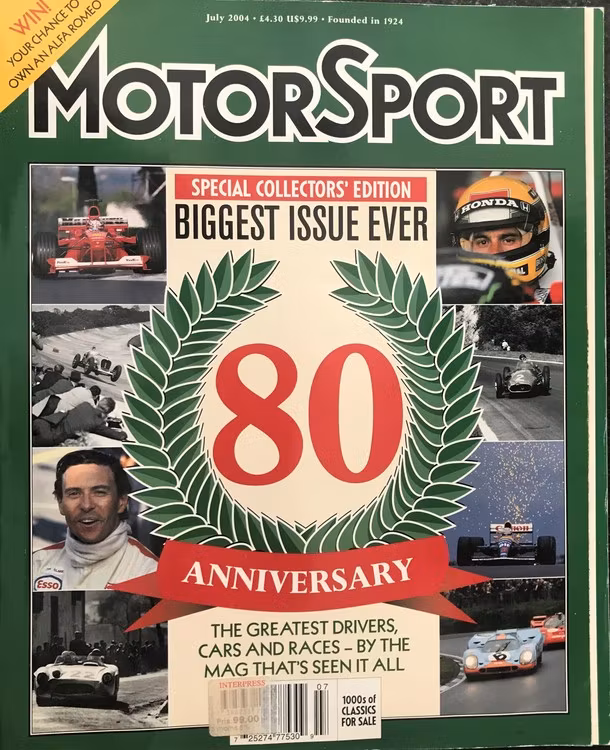 Eng. "Motorsport" jub-nr 80 år - juli 2004 - 264 sid - bombinnehåll