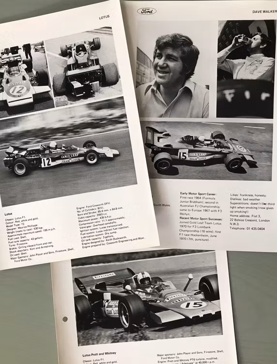 26 pressfoto F1 förare/stall 1970, orig. från Ford, format 21x30cm