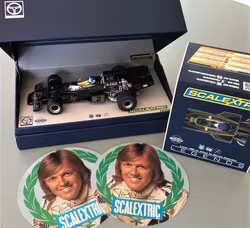 Scalextric-modell: Ronnie Peterson i Lotus-seger, Frankrikes GP 1973, skala 1:32, dekaler