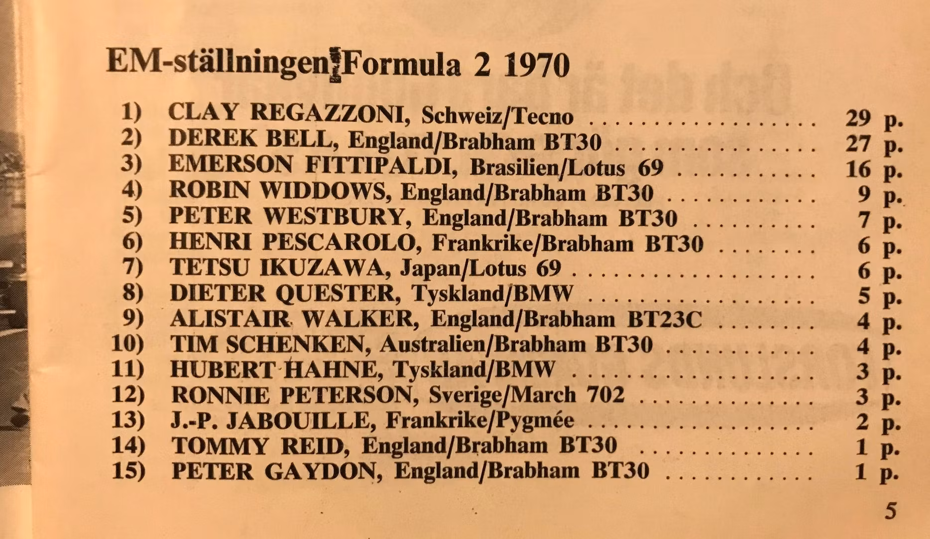 Ronnie Peterson - F2-trofé - EM på Mantorp, augusti 1970 - program - format 15 x 24 cm