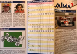 1985 Monacos GP/ Prost/Senna - 12-sidig folder från sponsorn SAIMA, format 11x23 cm