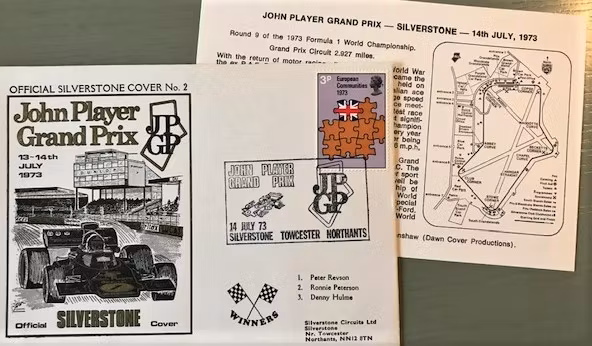 Ronnie Peterson 2a - Englands GP, Silverstone '73, minnesbrev, sep. infokort