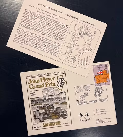 Ronnie Peterson, Silverstone i GP 1973, kuvert, stämpel, info