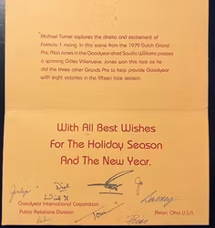 Goodyear sign julkort - Hollands GP 1979, Jones/Villeneuve