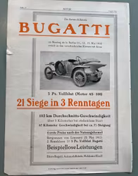 Bugatti, Molsheim, 21 segrar 1913, tidn "Motor", 25 x 35cm