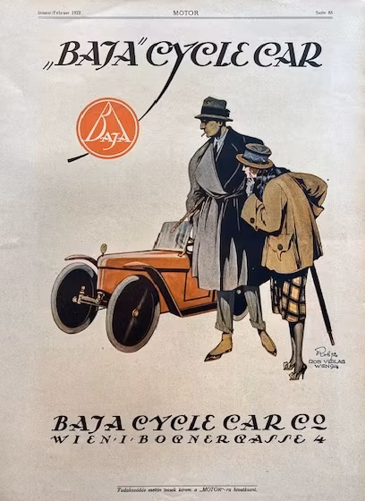 Baja Cycle Car 1922, Wien, Originalannons, 25 x 35 cm