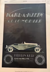 Karla-Klein Auto, Berlin 1922, Orig-annons, 25 x 35 cm