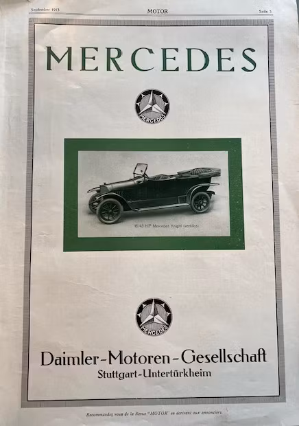 Mercedes, orig annons 1913, D-M Stuttgart, format 25x35cm