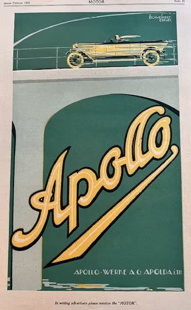 Apollo Werke Apolda, orig annons 1922, "Motor", 25x35cm