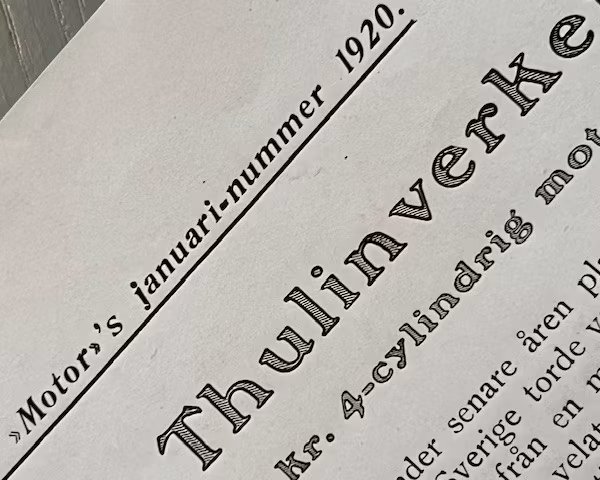 Thulinverken - ny bil 1920, särtryck, 4-cyl, 20 hp, 25x35cm