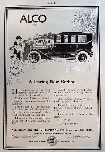 ALCO 1912, Win Vanderbilt Cup, annons, 25 x 35 cm