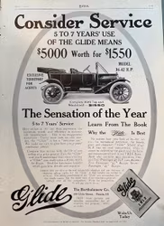 Glide, Peoria USA 1912, model 36-42 HP, orig annons, 25x35