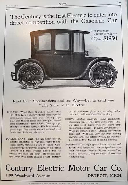 Century Electric Motor Car 1912, USA, original, 25 x 35 cm