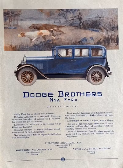 Dodge i Sverige 1927, Philipsons AB, fint särtryck, 24x33 cm