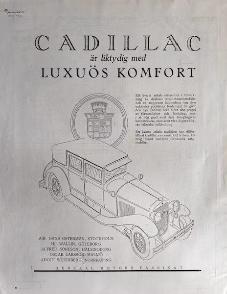 Cadillac i Sverige 1927, GM - luxuös komfort, 25 x 34 cm