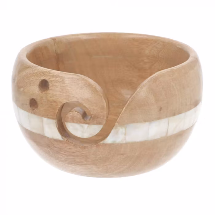 Garnskål i mangoträ och pärlemor - 15 x 9 cm
