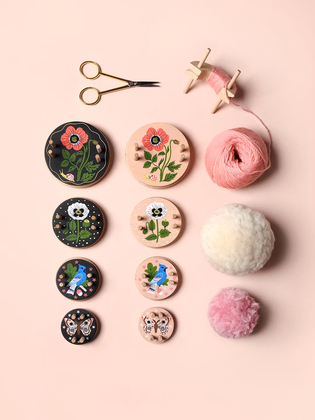 Pom Maker Oana Befort Pink - rosa pom-pom-verktyg i trä (Medium)