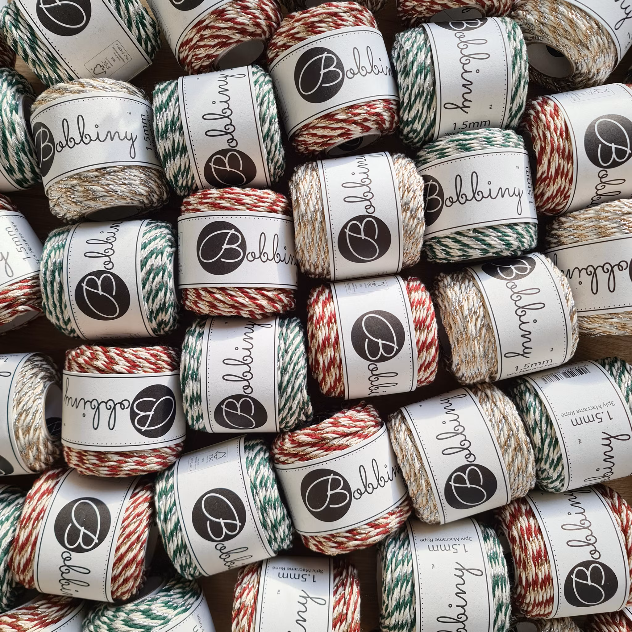 Bobbiny 3ply Macrame Rope 1,5 mm HOLIDAY - trippeltvinnat makramégarn