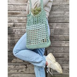 Virkmönster Bobbiny "Daisy bag" - virkad nätpåse i 3ply makramégarn
