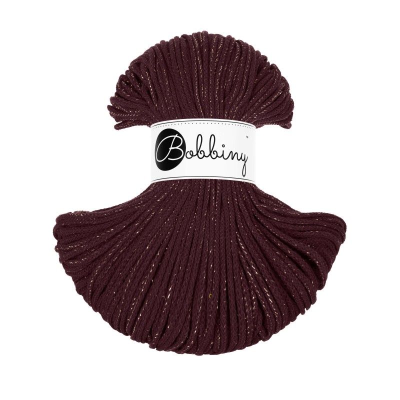 Bobbiny Golden Burgundy - vinrött garn med guldig tråd (flera modeller)