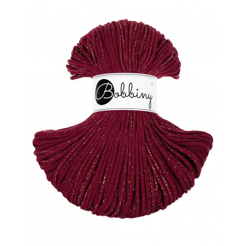 Bobbiny Golden Wine Red - vinrött garn med guldig tråd (flera modeller)