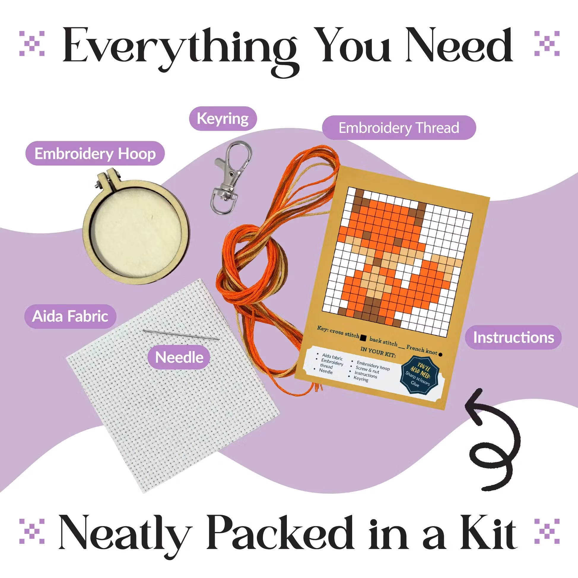 My Crafty Kit Company Mini Matchbox Cross Stitch Kit "For fox sake" - broderikit med en räv