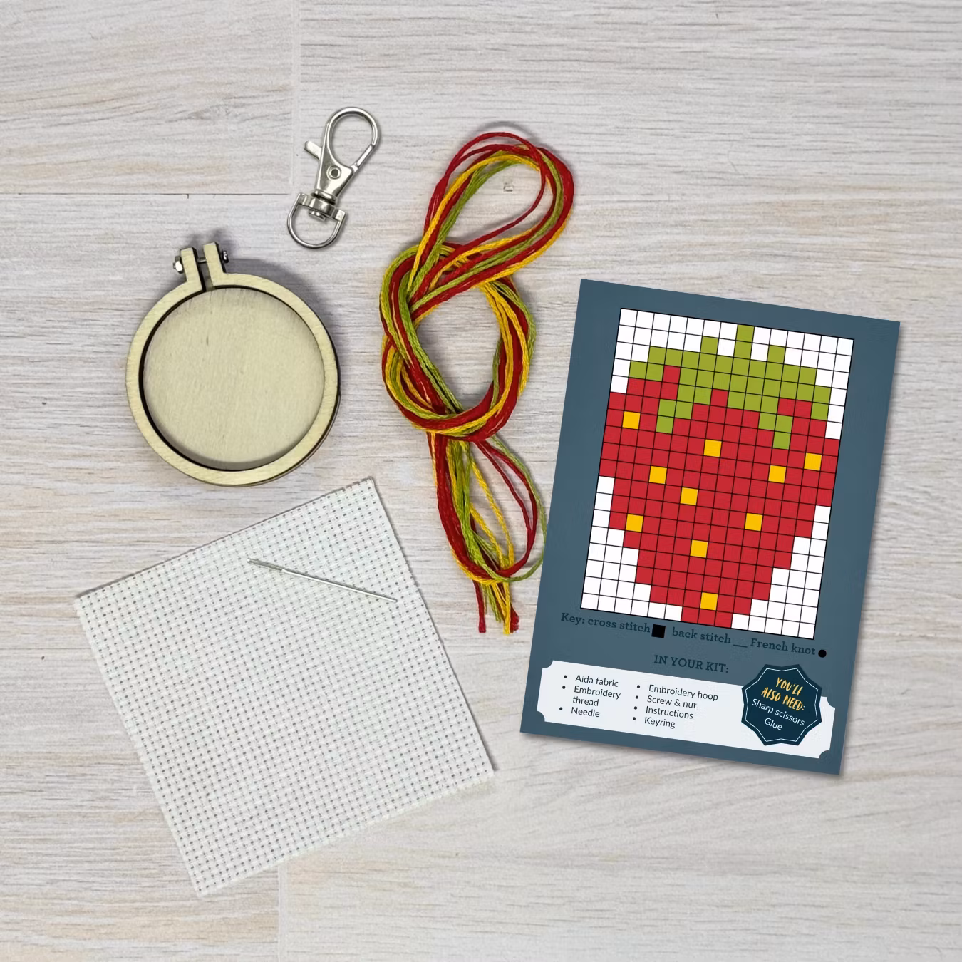 My Crafty Kit Company Mini Matchbox Cross Stitch Kit "I'm berry grateful" - broderikit med en jordgubbe
