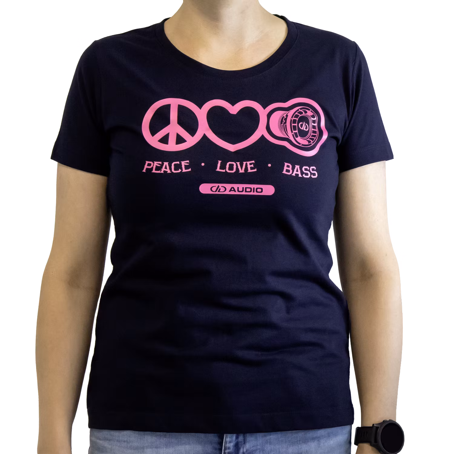 DD Women′s t-shirt L Navy Love Peace & Bass