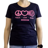 DD Women′s t-shirt L Navy Love Peace & Bass