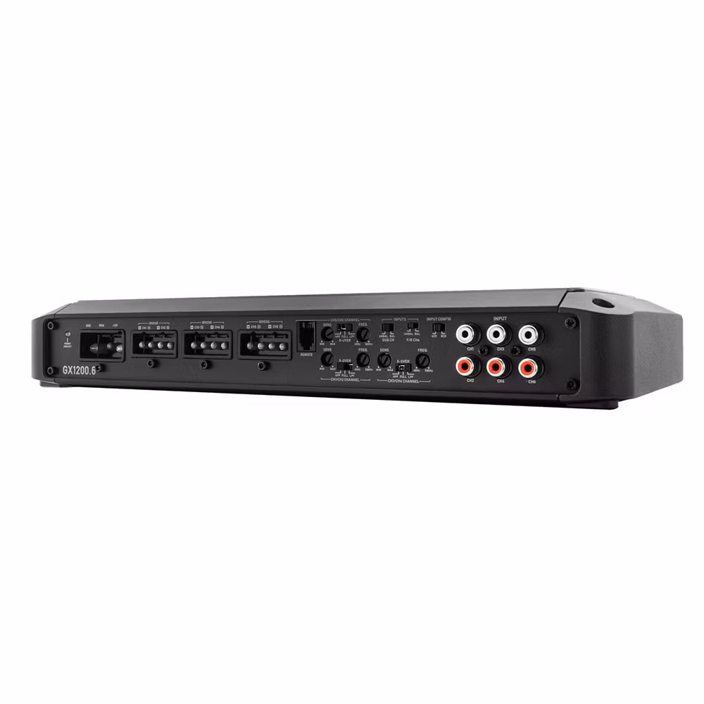 GX1200.6 - 1200W 6-Channel Class D Amplifier | Flush Mounted Bass Knob | High Level Input Capable | Low Pass and Subsonic Crossovers