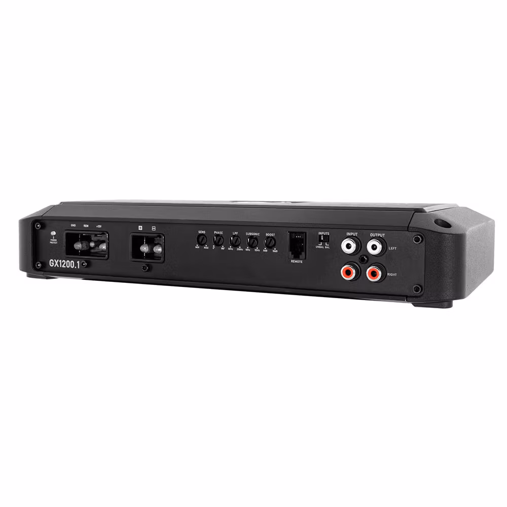 GX1200.1 - 1200W 1-Channel Monoblock Class D Amplifier | Flush Mounted Bass Knob | High Level Input Capable | Low Pass and Subsonic Crossovers