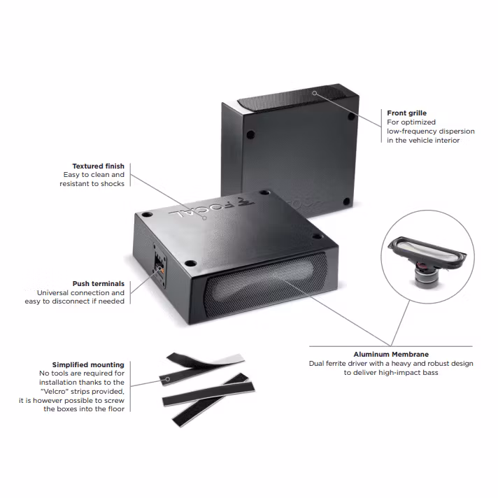 Focal ISUBTWIN 2 x Under Seat Car Subwoofer Speakers | 200W Maximum Power | Ultra-compact & Easy Installation