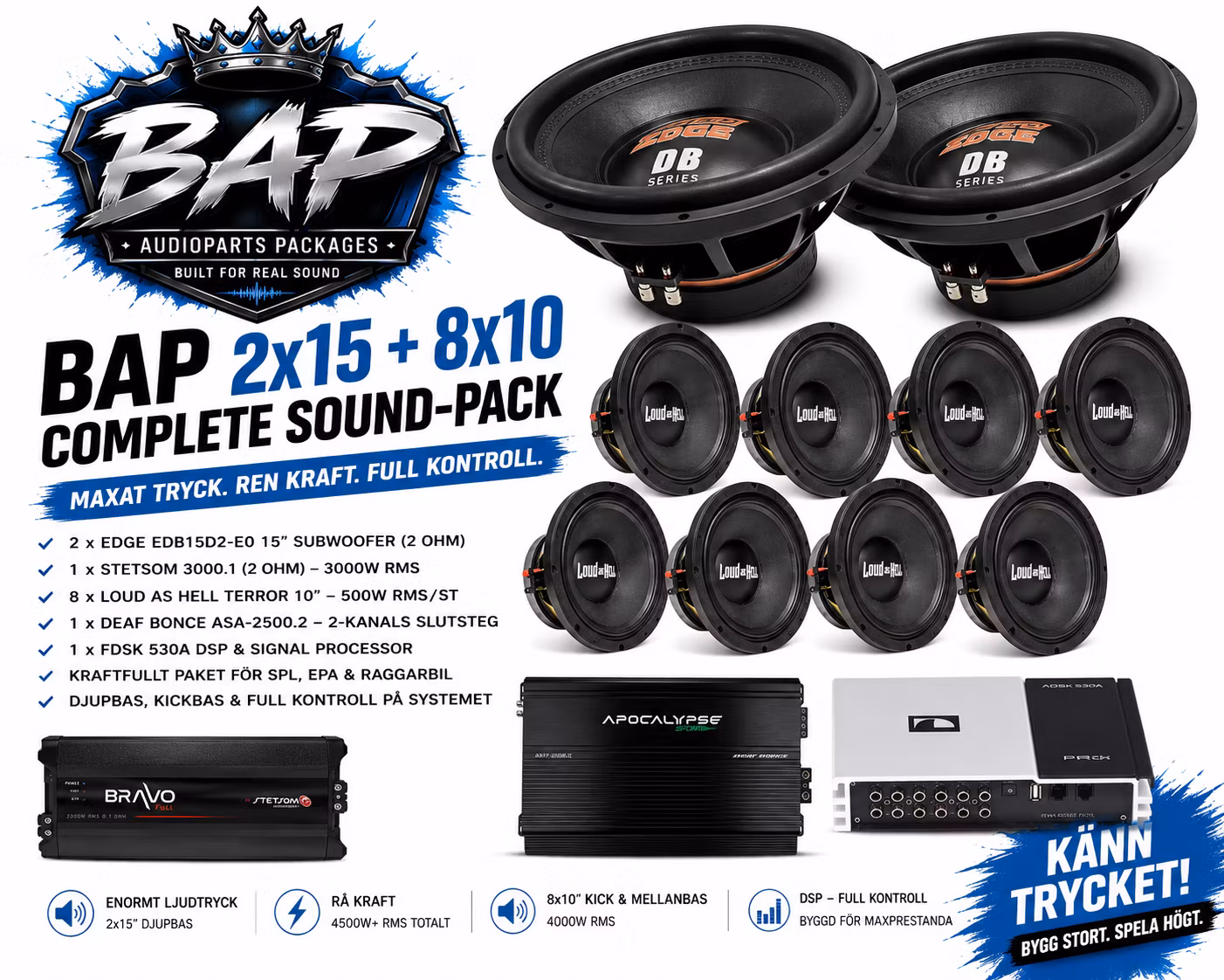 Produktbeskrivning – BAP 2x15 + 8x10 Complete Sound-Pack