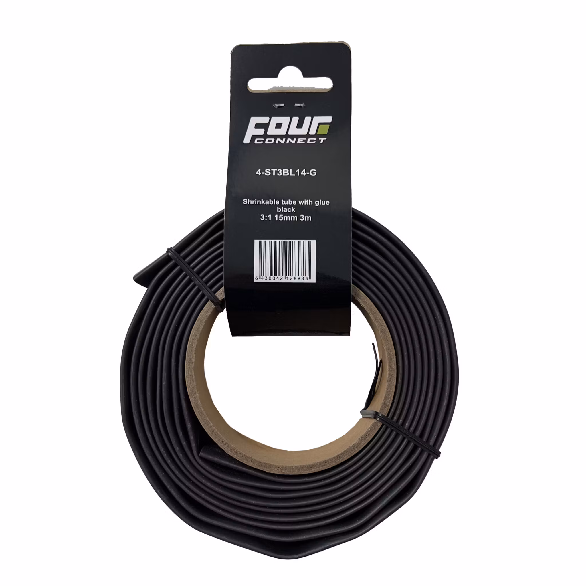 FOUR Connect 4-ST3BL14-G shrink tube, 3:1 Black with glue 15mm 3m