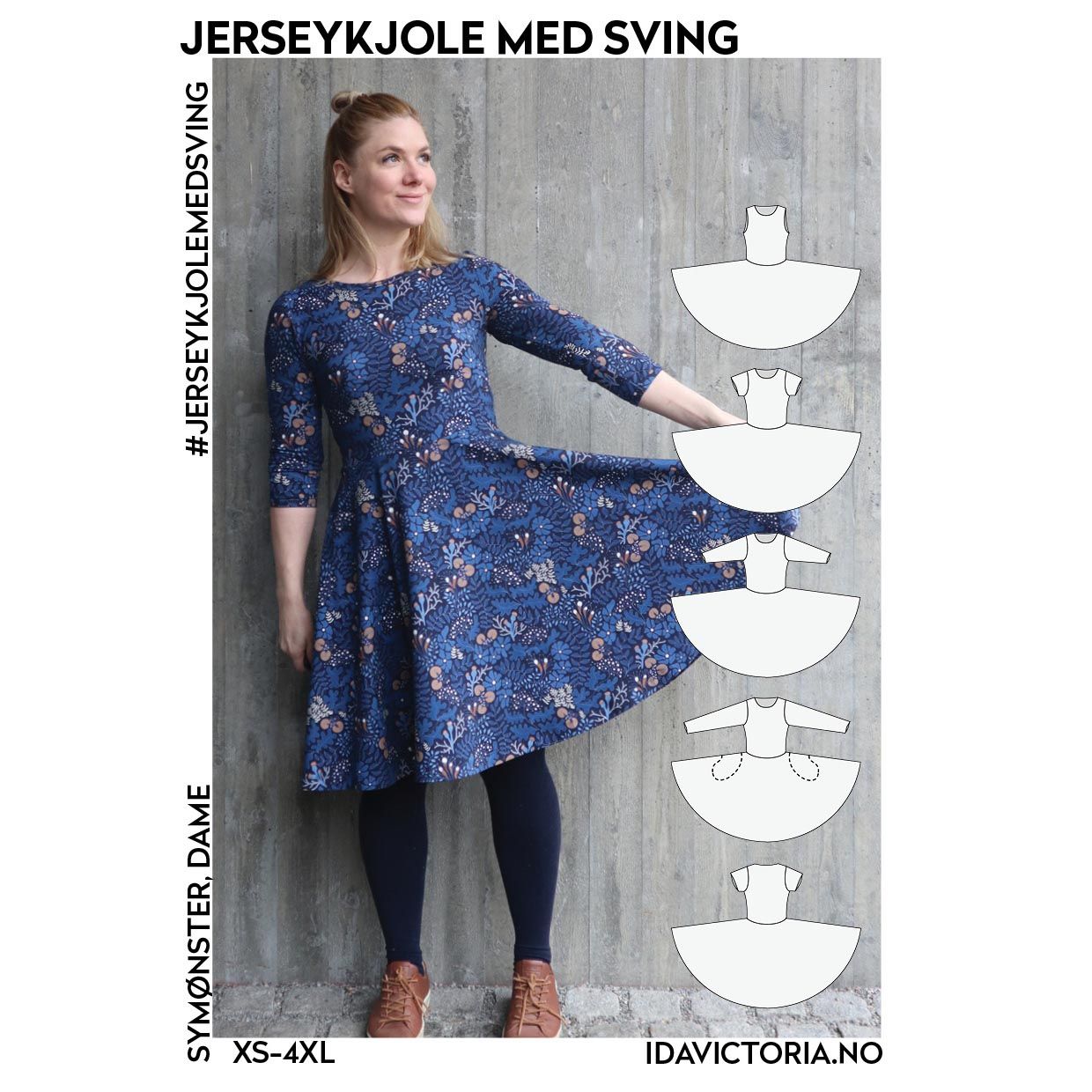 Jerseykjole med sving - Voksen
