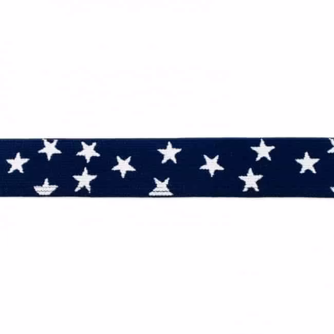 Elastikk Navy - Stjerner  - 25mm