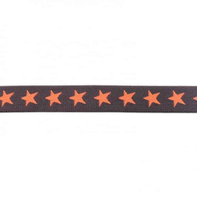 Elastikk - Stjerner - Dark Grey - 20 mm