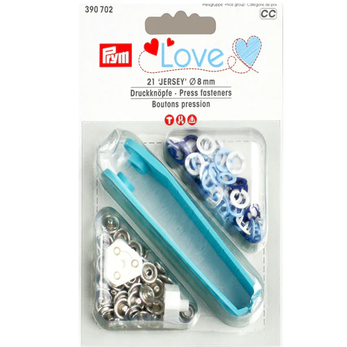 Prym Love Trykknapper- Mørk blå, Lyseblå og Hvit