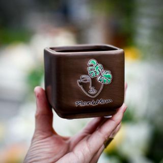 Minikruka Plant Mom 6 cm – fyrkantig keramikkruka