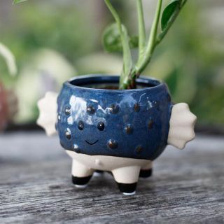 Minikruka Fugu 6 cm – Blåsfiskformad keramikkruka